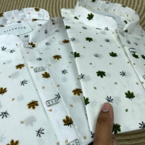 ব্রাউন+গ্রিন ঝড়া পাতা প্রিন্টেড কটন কম্বো