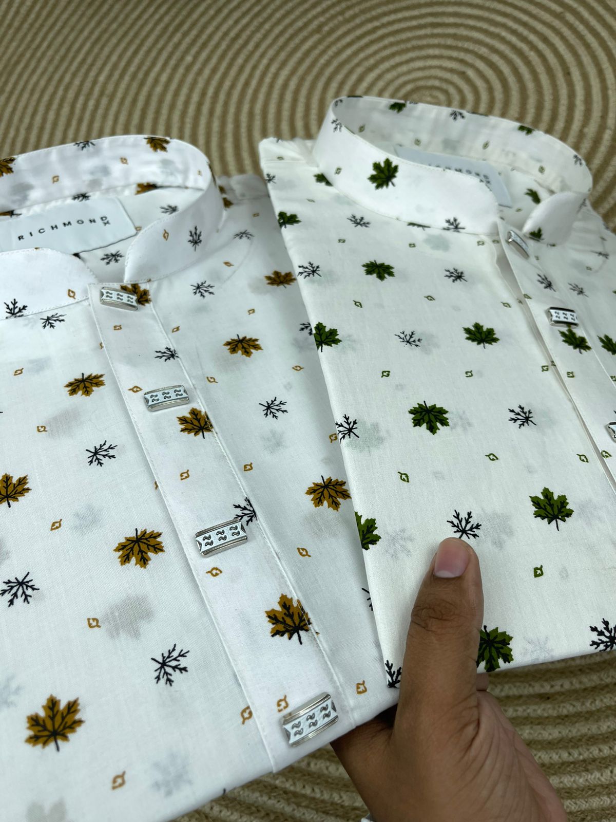 ব্রাউন+গ্রিন ঝড়া পাতা প্রিন্টেড কটন কম্বো